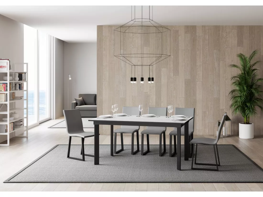 Table extensible 90x160/220 cm Cumar Frêne Blanc cadre Anthracite