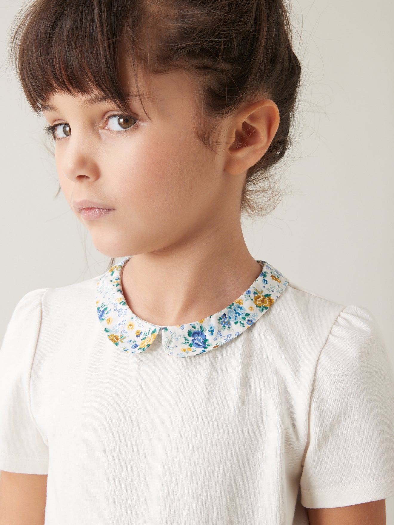 T-shirt Fille col en tissu Liberty - Coton bio