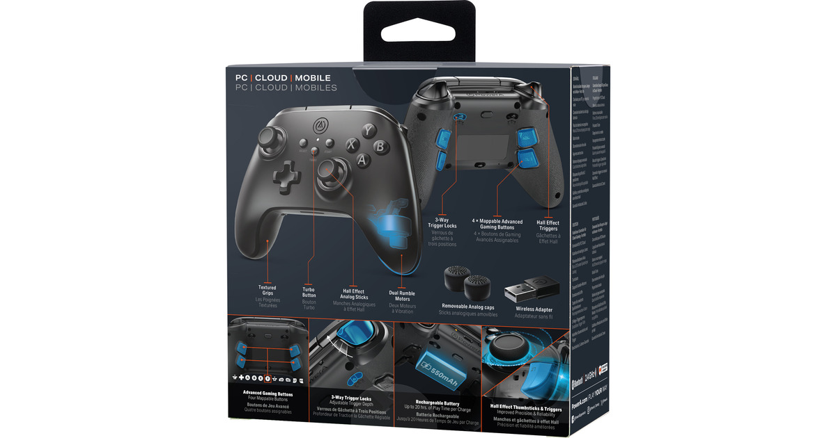 PowerAOPS v1 Wireless Controller for PC and Cloud Gaming  (Zwart, 2.4 GHz, Bluetooth, USB-C)