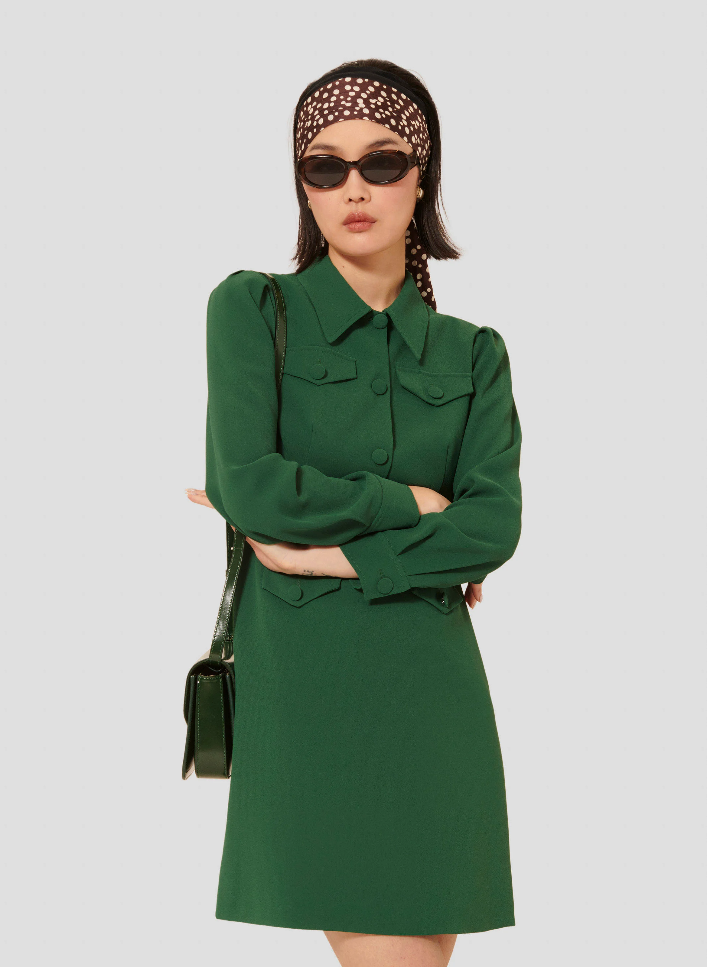 ROYA - Robe courte fluide ceinturée | Vert