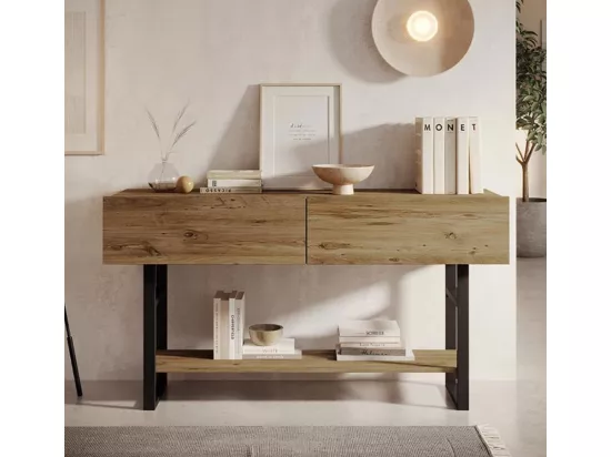 Meuble d'entrée en Pin Atlantique et Acier avec 138,8x43x75,7cm Factory R1