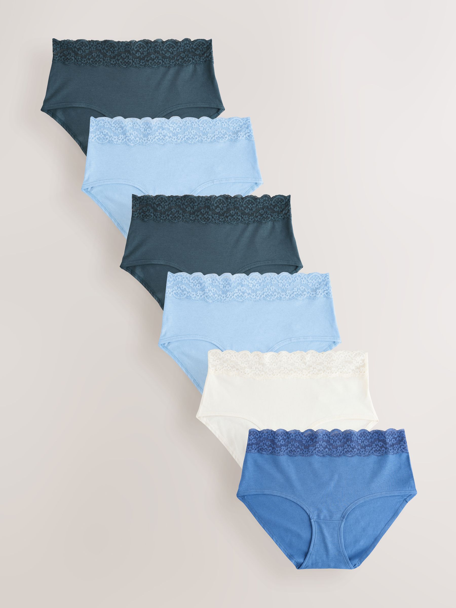 Blauw - 7 Katoenen slipjes met kant