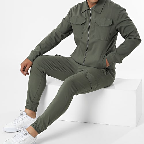 Ensemble Veste Zippée Pantalon Jogging UY836 Vert Kaki