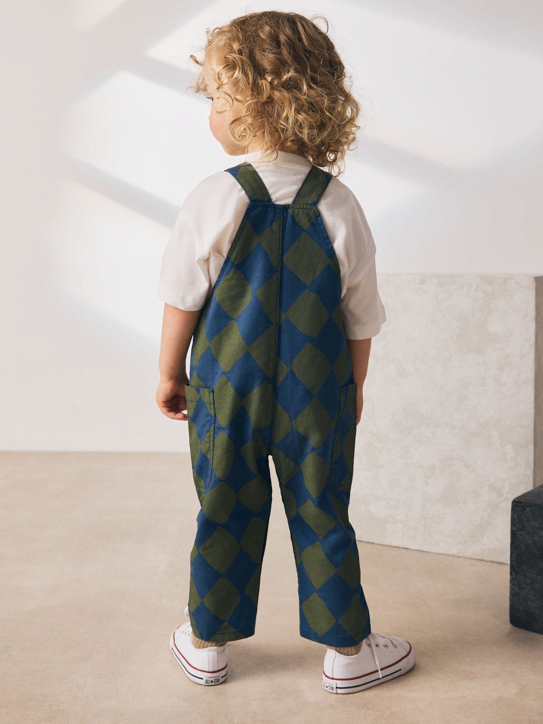 Groen/blauwe Harlequin - Tuinbroek (3mnd -7jr)