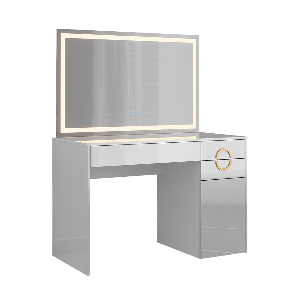 Vicco Schminktisch Adela Weiß Hochglanz, 115 x 76 cm LED-Spiegel, Frisierkommode