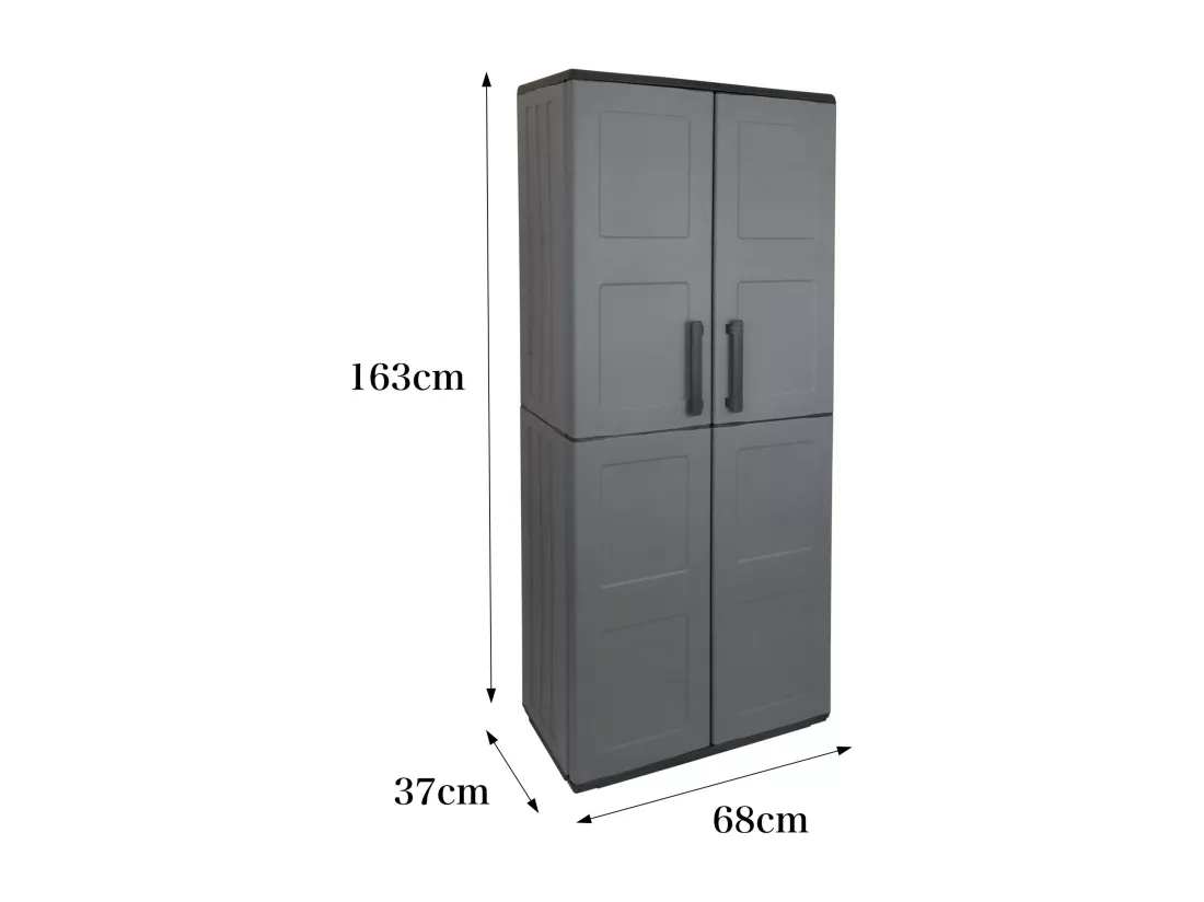 Armoire d'extérieur Geel, Armoire porte-balai polyvalente, Armoire d'extérieur 2 portes, 100% Made in Italy, Finition damier, 68x37h163 cm, Gris et Noir