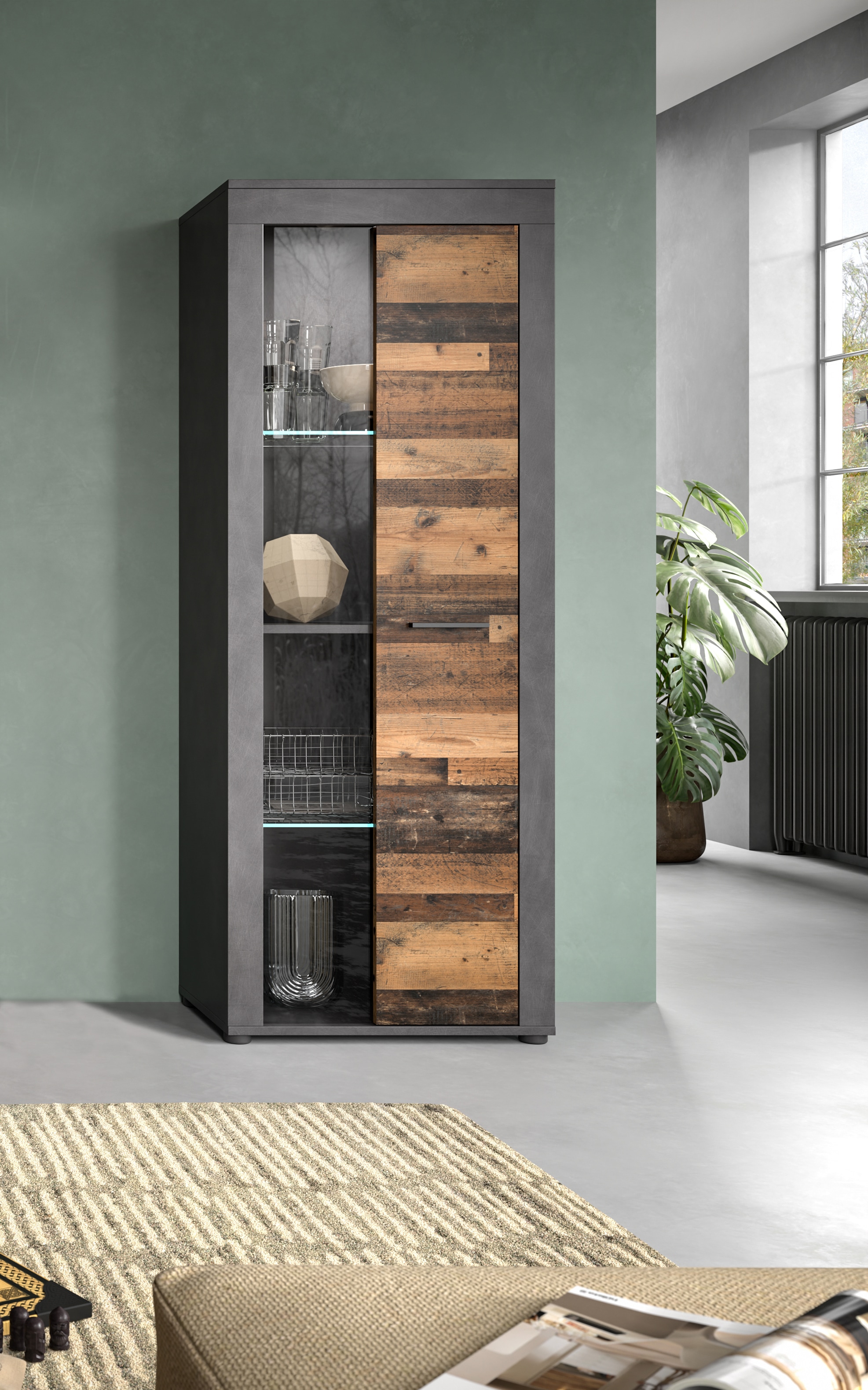 INOSIGN Vitrine »Aosta, Höhe 159 cm, in verschiedenen Farbausführungen« 1 Tür, 3 Einlegeböden, 4 Fächer, Wohnzimmer, Standvitrine, Glasvitrine