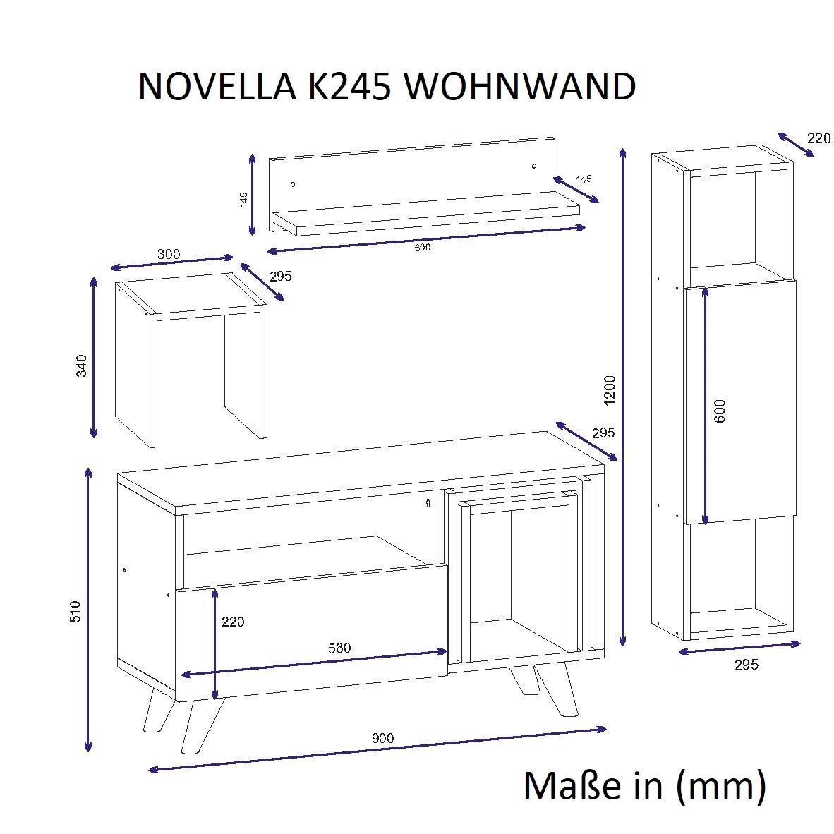 Wohnwand Novella K245 Weiß Walnuss