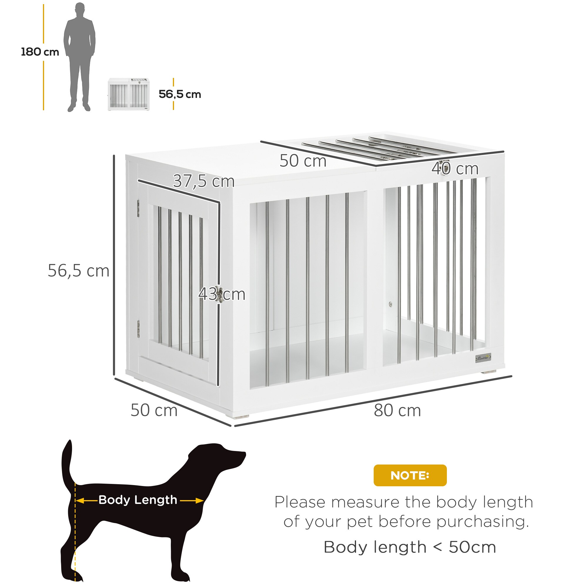 PawHut Hundekäfig mit 2 Türen schwarz 80L x 50B x 56,5H cm