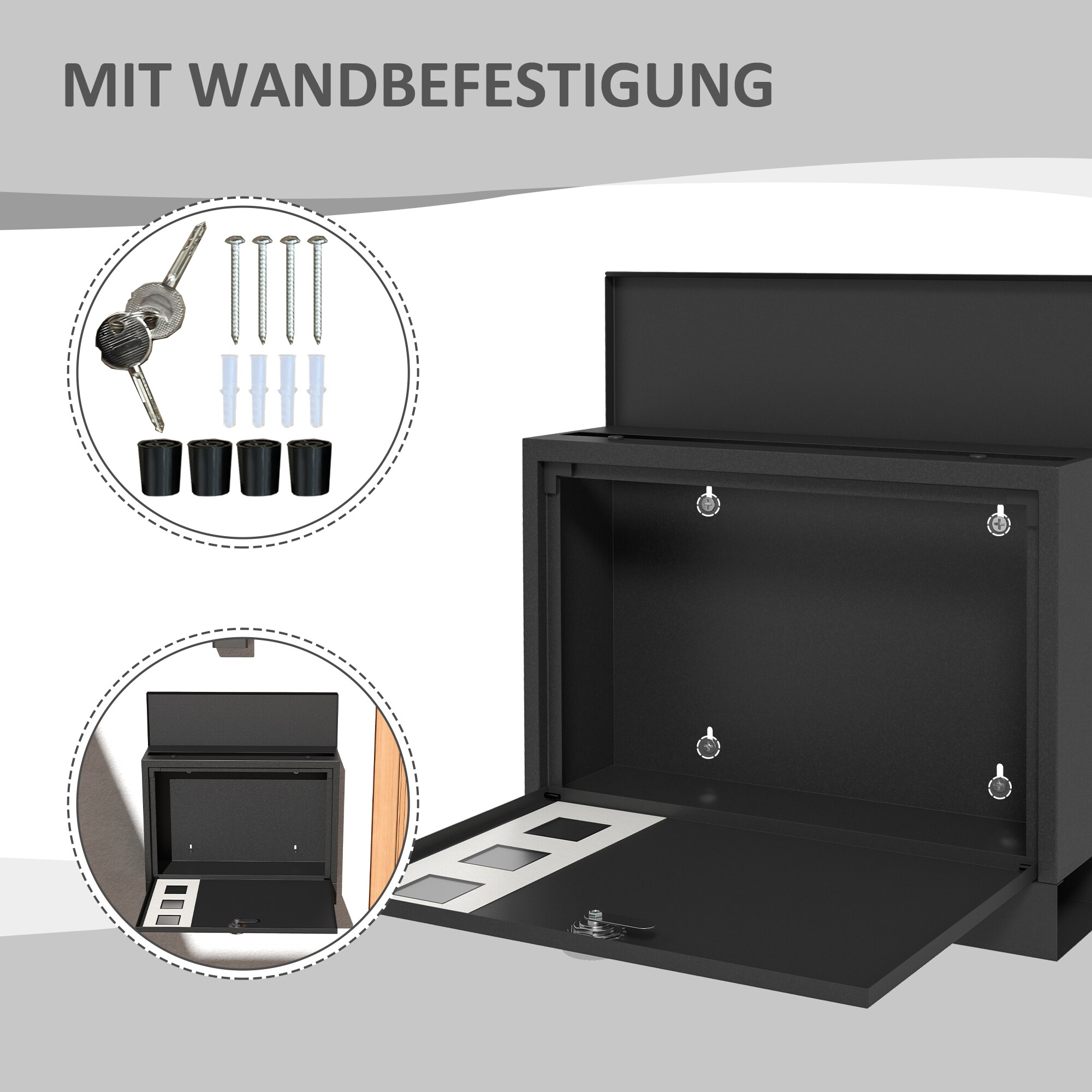 HOMCOM Briefkasten mit Zeitungsfach schwarz 36,5L x 11,5B x 29H cm