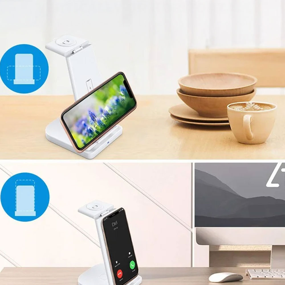 (15W) 3in1 Ladegerät Qi Wireless Charger Ladestation für Apple iPhone / Apple Airpods / Apple Watch - Weiss