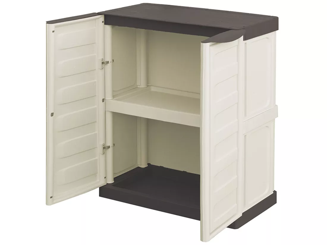 Armoire mi-hauteur en polypropylène, coloris ivoire et taupe, l 700 x p 390 x h 855 mm.