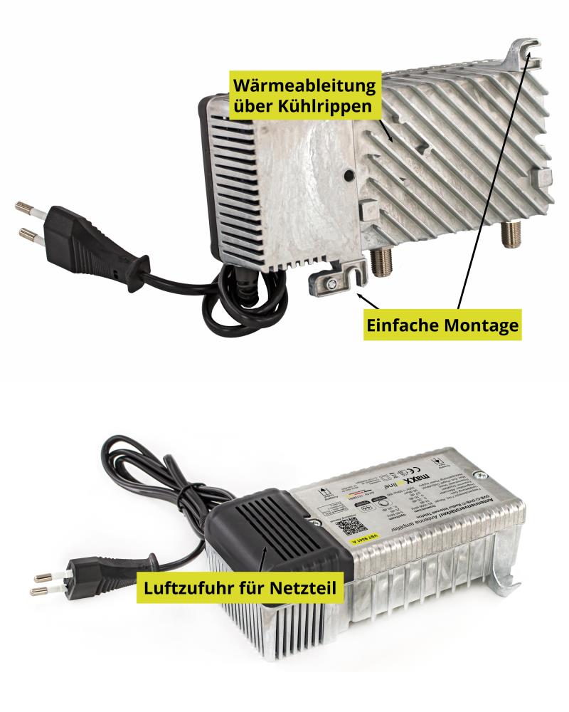 Antenneversterker voor kabeltelevisie, 33 dB versterking met 1 GHz retourkanaal, DVB-T2, DVB-C thuisversterker, kabelversterker