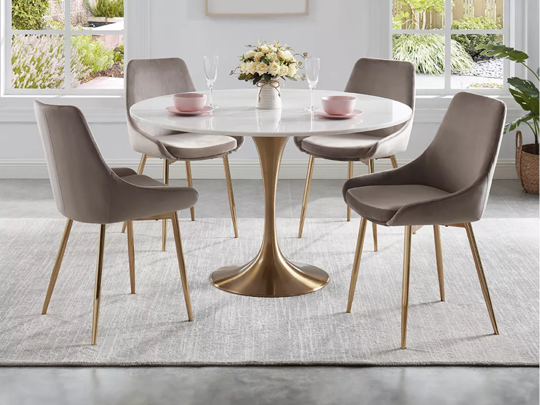 Lot de 6 chaises MASURIE - Velours et métal doré - Taupe