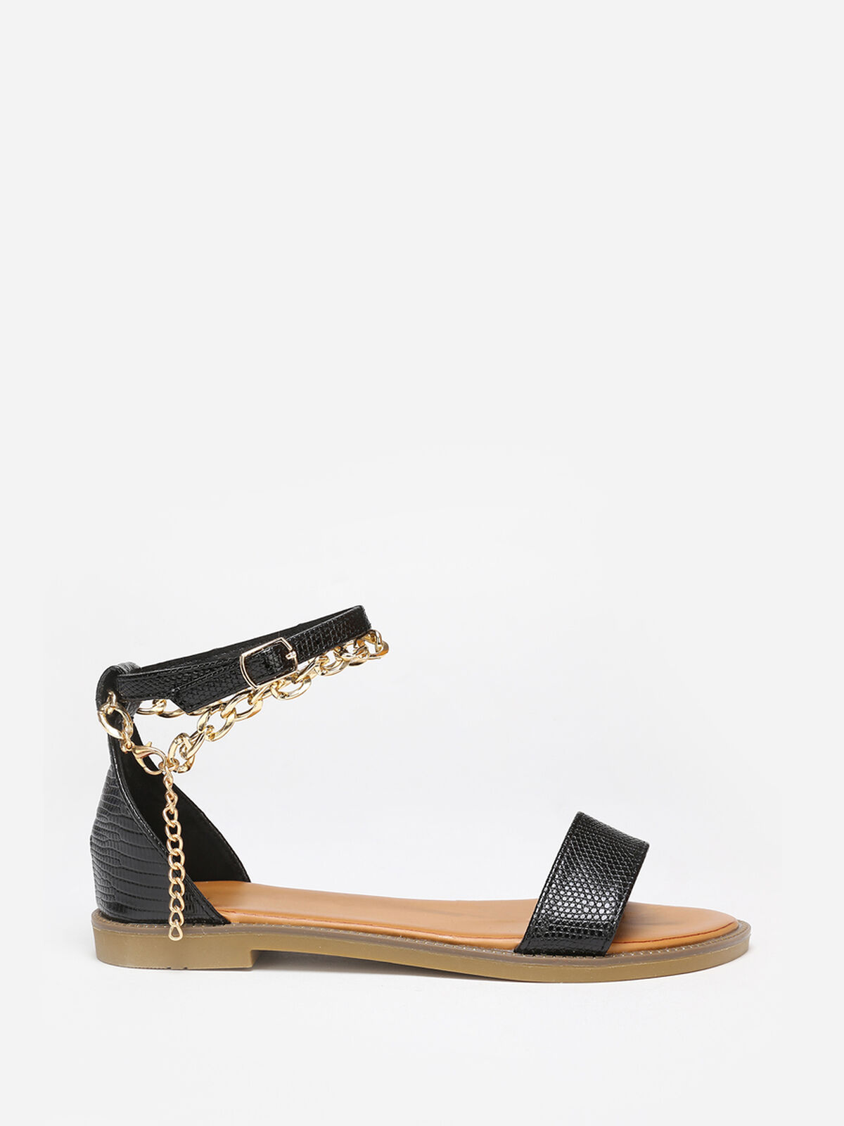 Sandales texturées avec chaîne- Noir