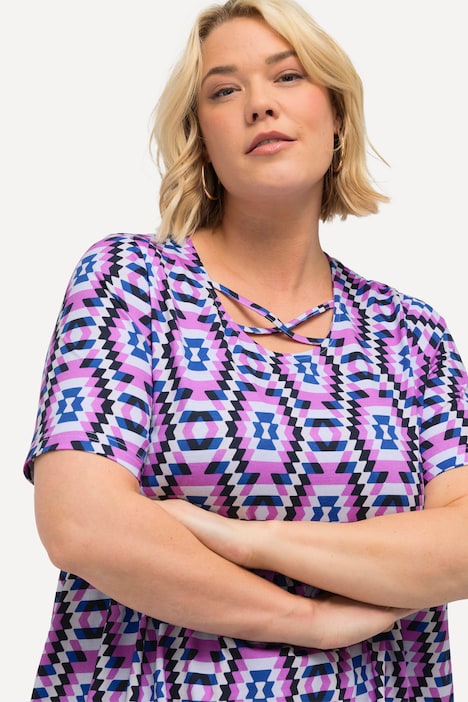 Longshirt, Zierbänder, Rundhals, A-Linie, Halbarm