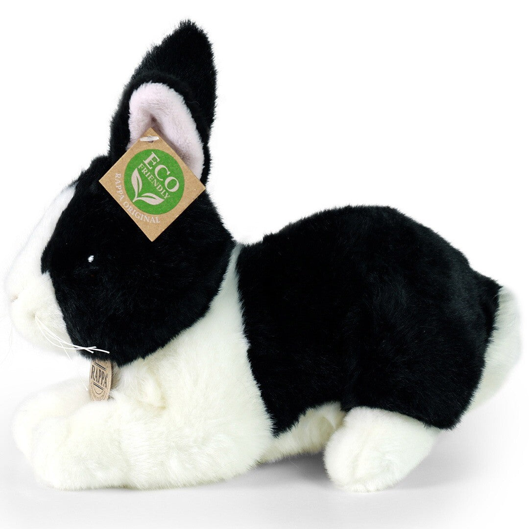 Rappa knuffelkonijn liggend zwart-wit - 25 cm