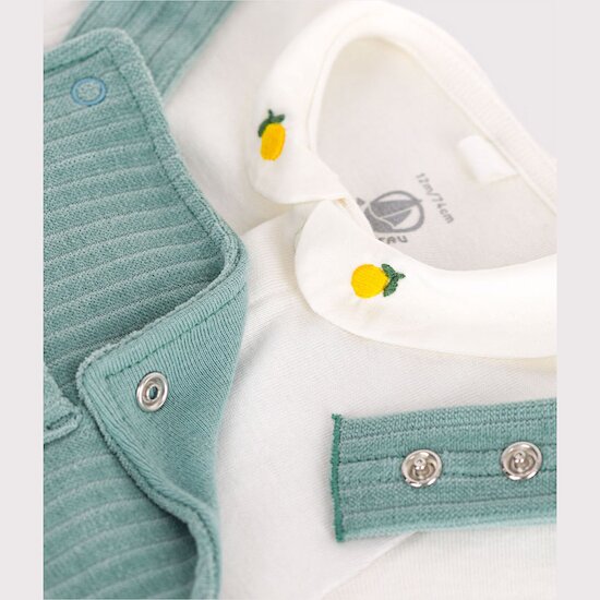 Ensemble naissance salopette et body brodé en coton   de               Petit Bateau