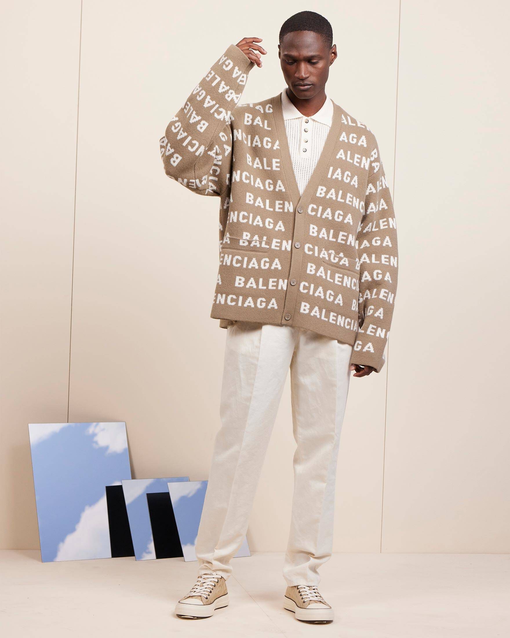 Balenciaga| Herren Strickjacke ALL-OVER LOGO mit Wolle