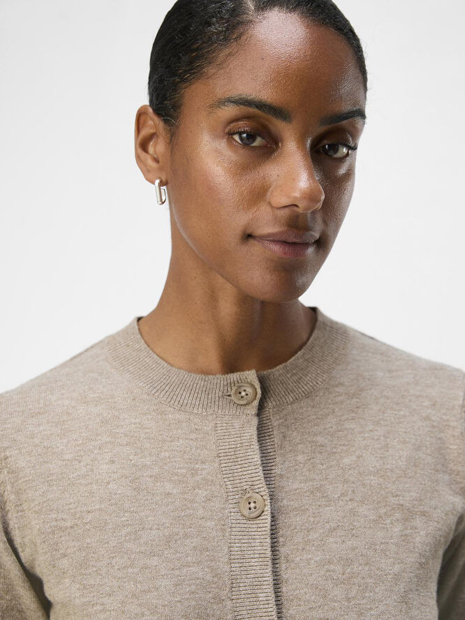 Object OBJTHESS L/S SHORT CARDIGAN NOOS Desert taupe/melange