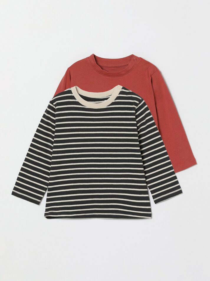 Conjunto de 2 camisetas de manga comprida lisas e estampadas - Terracota