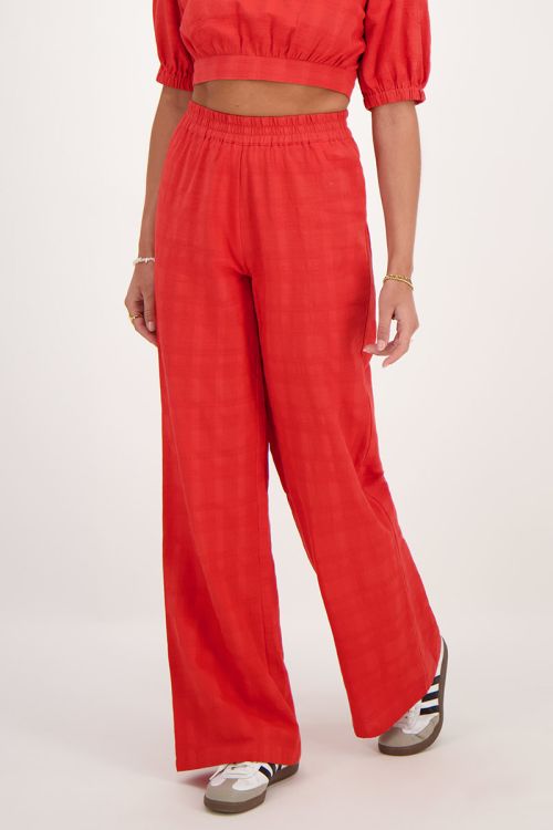 Rode wide leg broek met elastiek