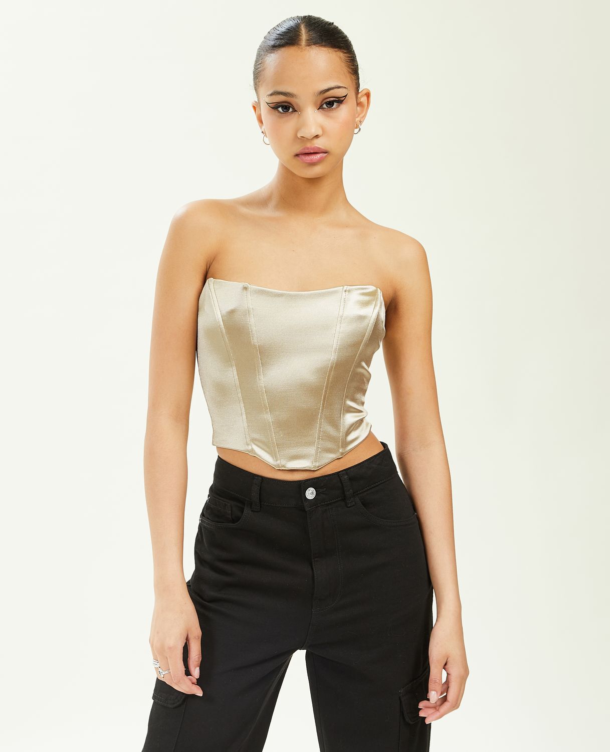 Corset bustier en tissu satiné - Beige