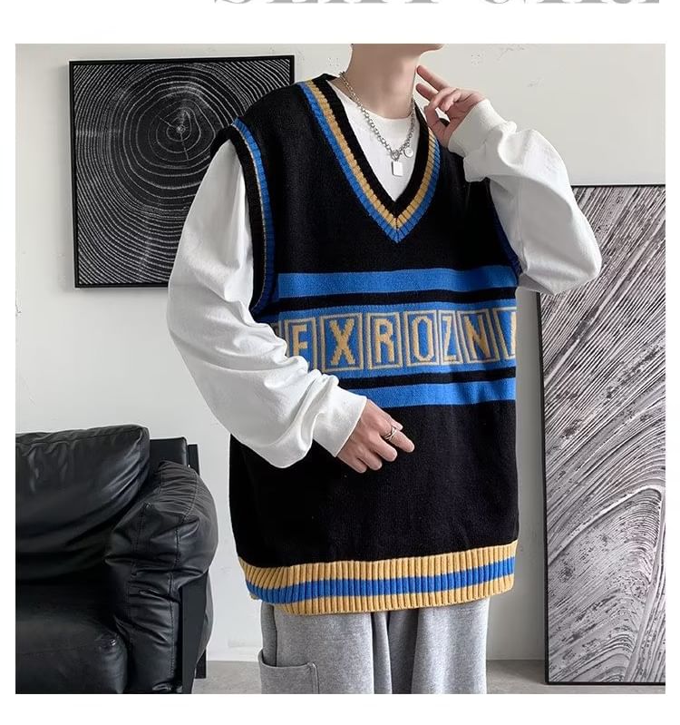 jaywoon - Oversized vest met V-hals en letters