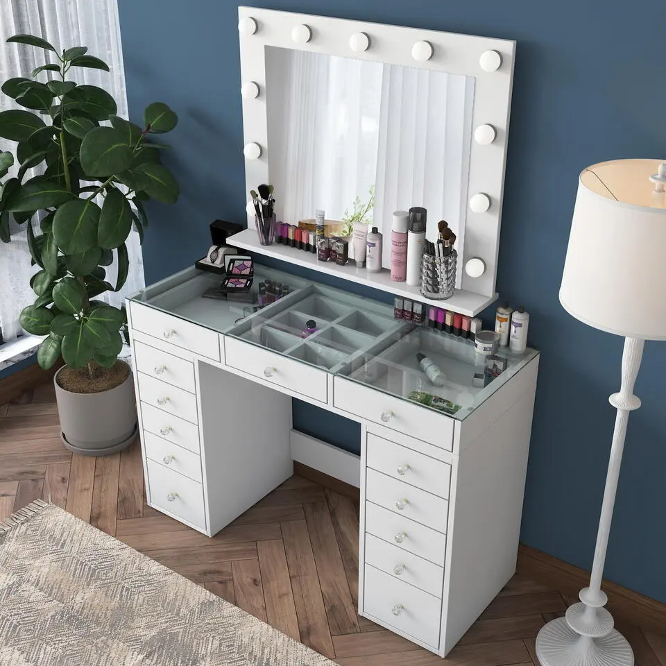 Kaptafel Wit/Glas - Incl. Spiegel - 120x44,5x79,8cm - Beyas