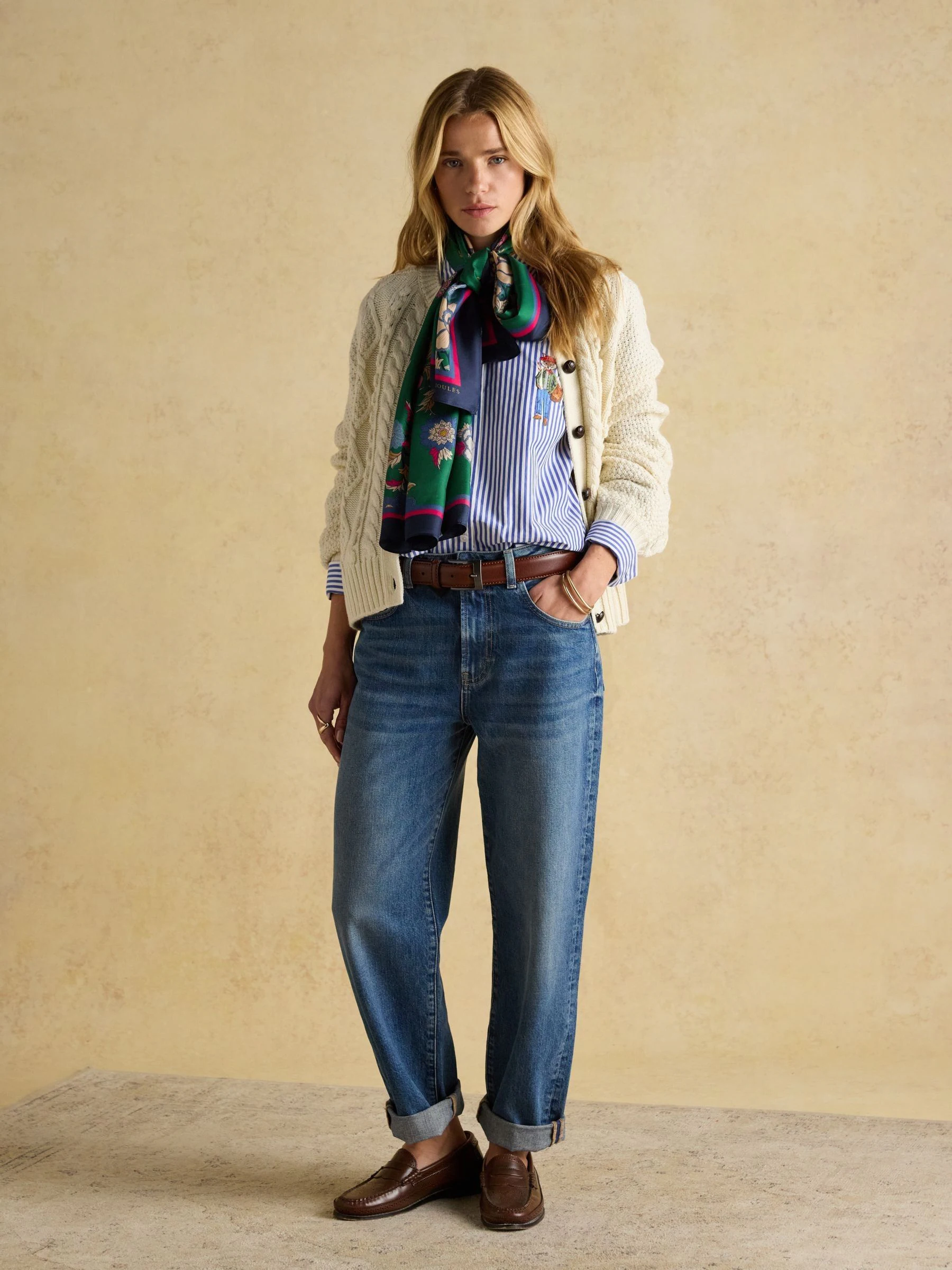 Groen bloemmotief - Joules Windsor 100% Silk Scarf