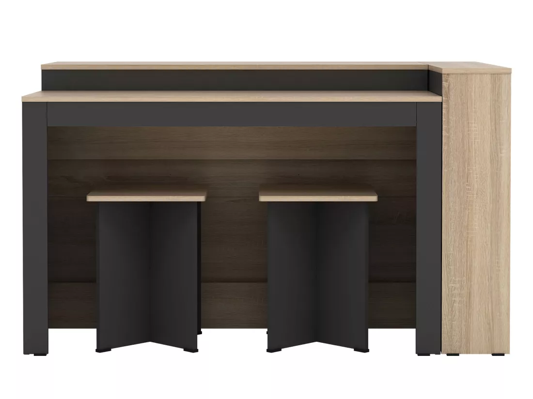 Ensemble îlot central de cuisine + 2 tabourets - Noir et naturel clair - NUSICE