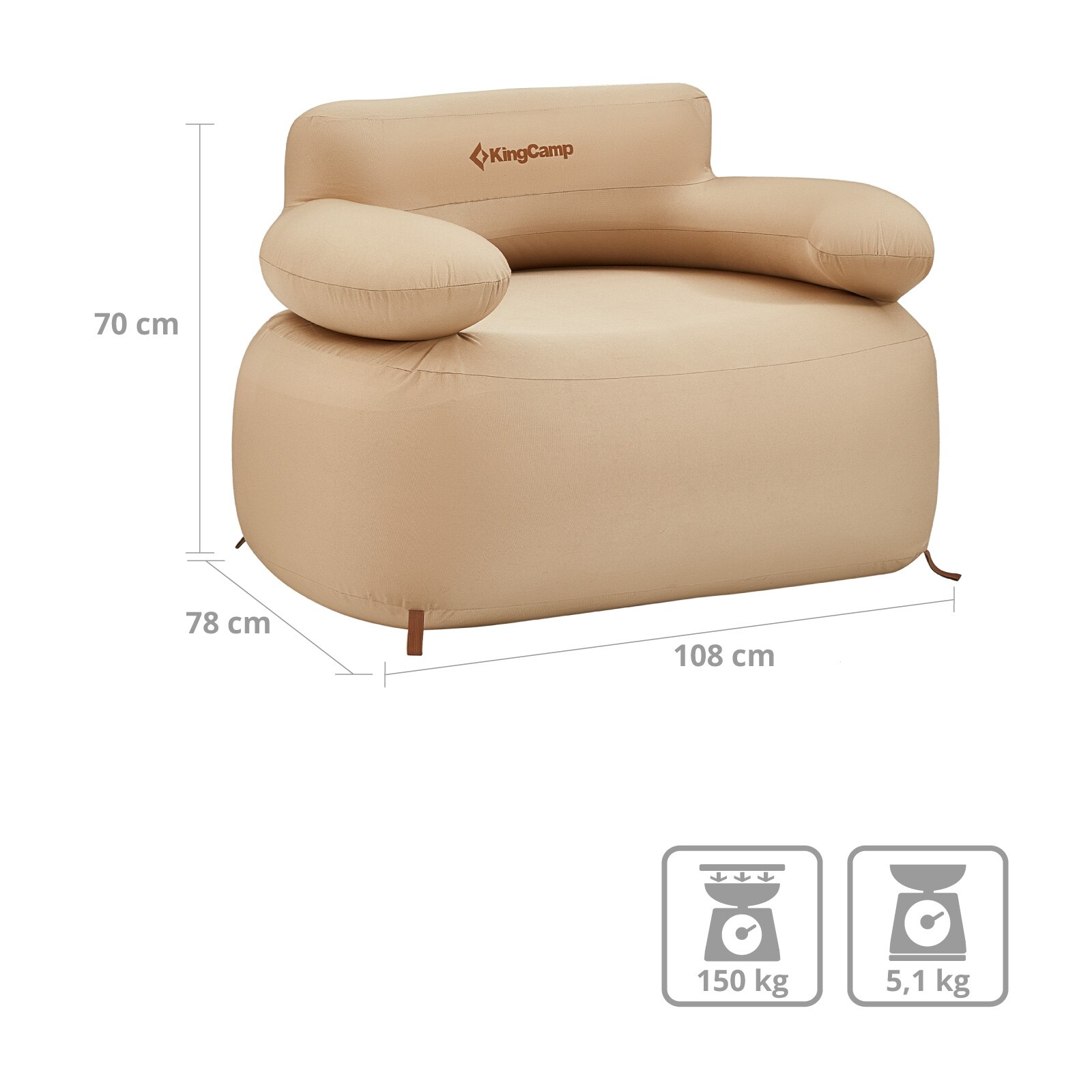 KINGCAMP Luft Sessel Air Lounger Aufblasbar Camping Sitz Glamping Garten Möbel