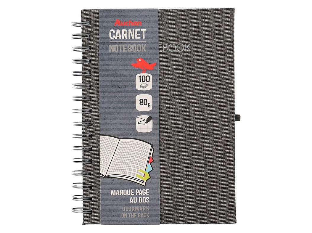CADERNO ESPIRAL A5 AUCHAN CINZA