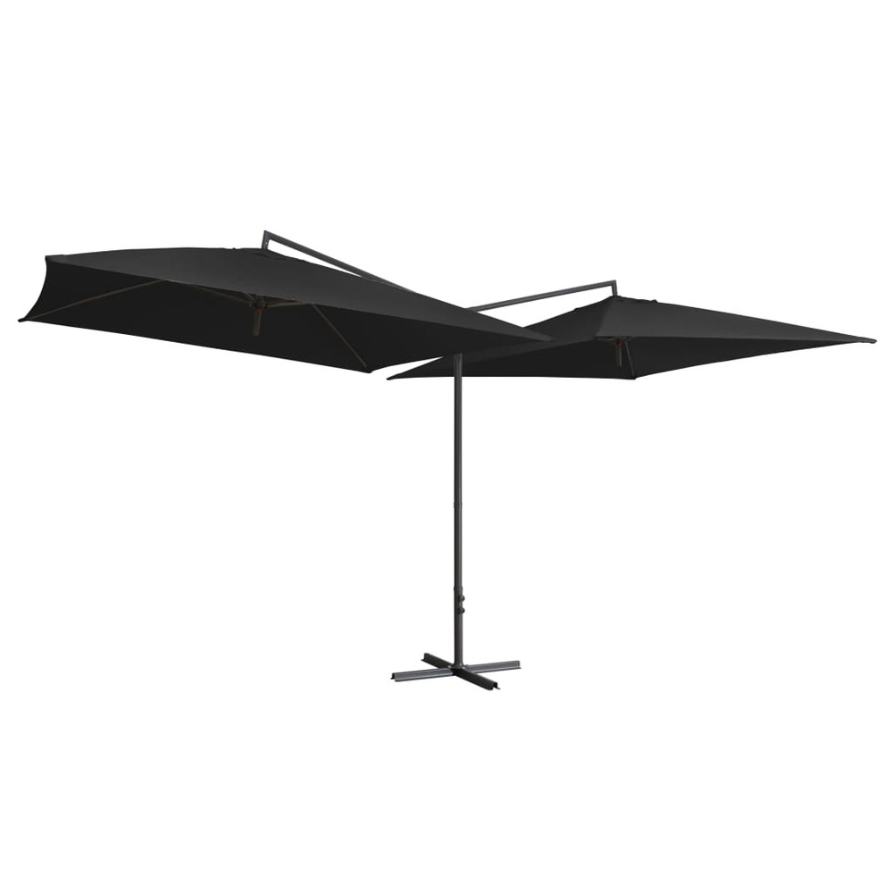 Parasol d'extérieur double avec mât en acier 250 x 250 cm noir