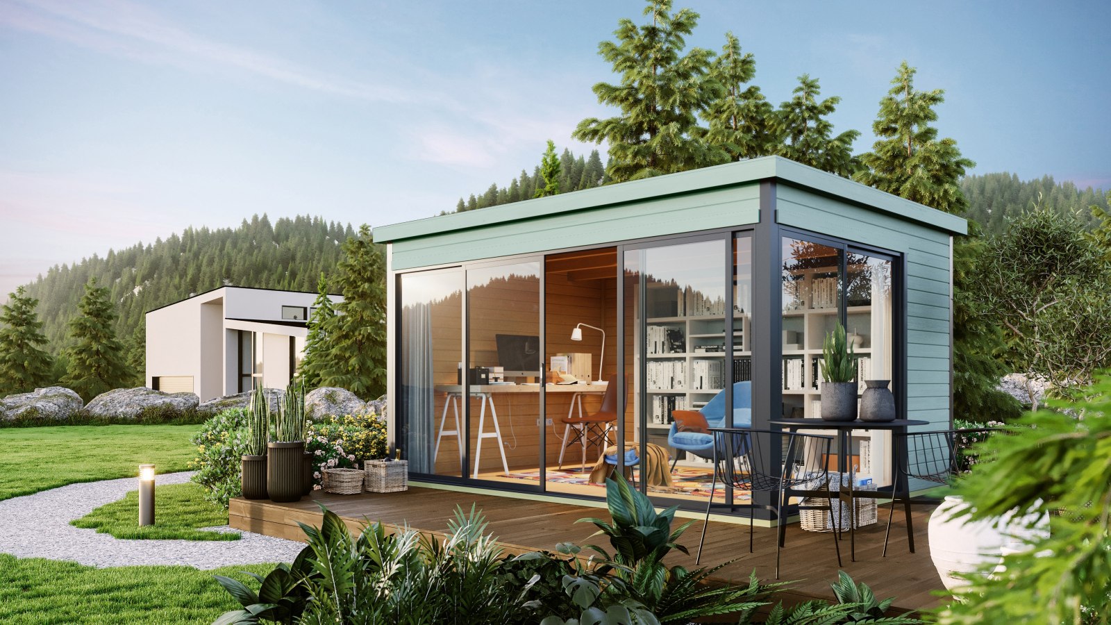 Gartenhaus DOMEO 4 - gletschergrün-anthrazit - Fichte massiv - 418x321,9 cm