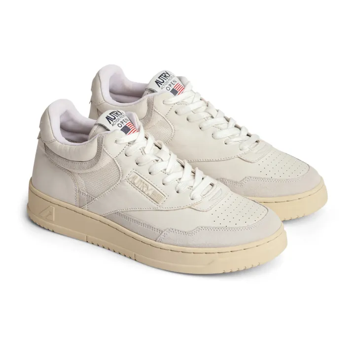 Autry Baskets Open Mid Cuir/Suede | Blanc