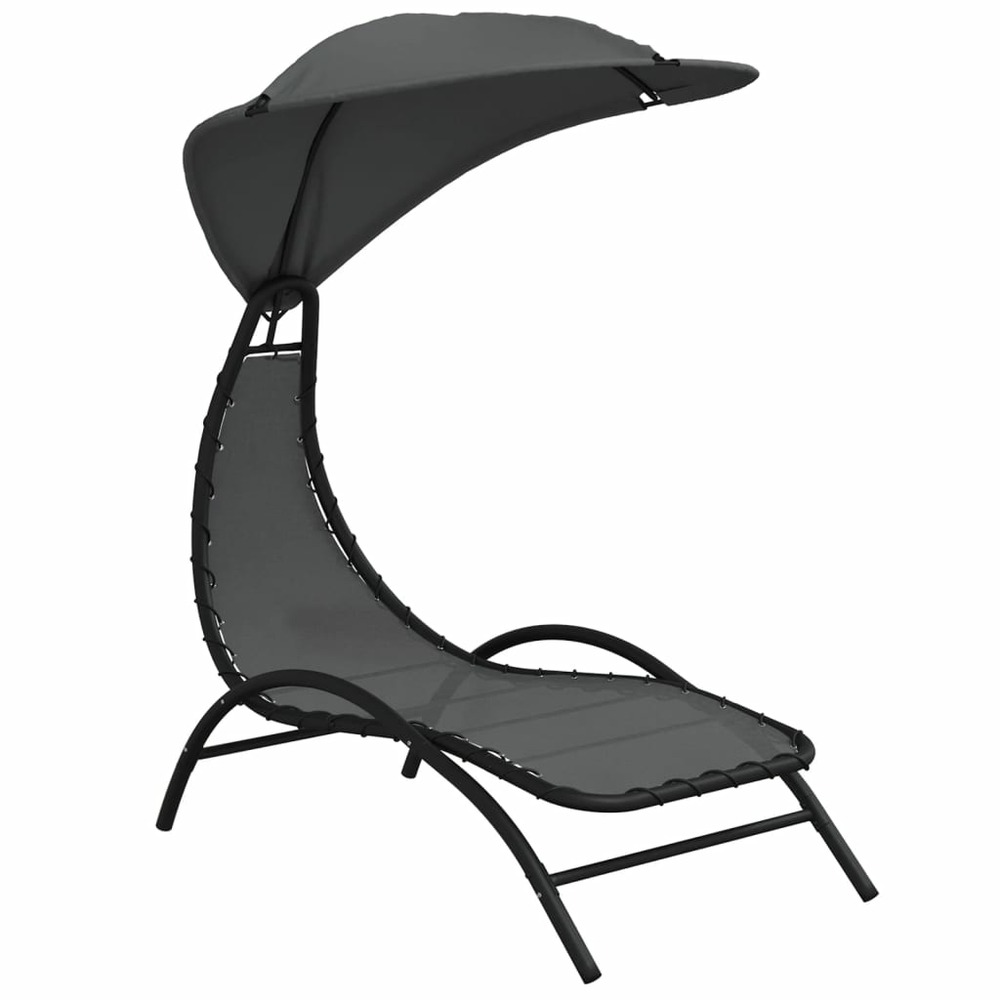 Transat chaise longue bain de soleil lit de jardin terrasse meuble d'extérieur et auvent 167 x 80 x 195 cm tissu et acier gri