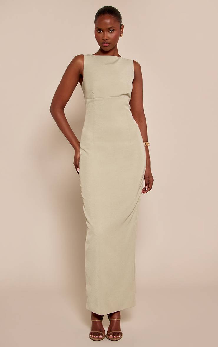 Vert Sauge Robe Maxi Premium À Dos Échancré