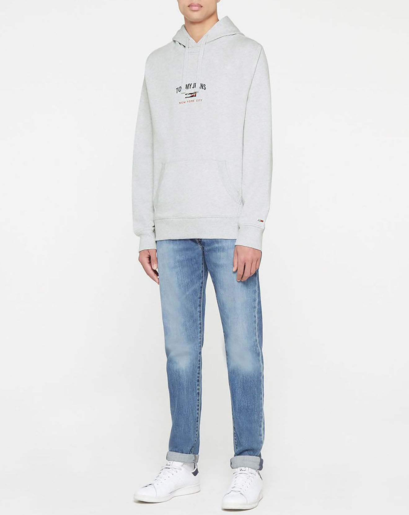 Tommy Jeans Sweat 100% Coton Bio timeless logo hoodie gris chiné