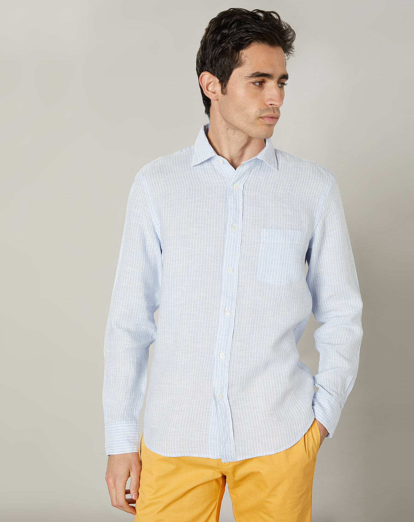 Hartford Chemise regular 100% Lin Paul bleu ciel
