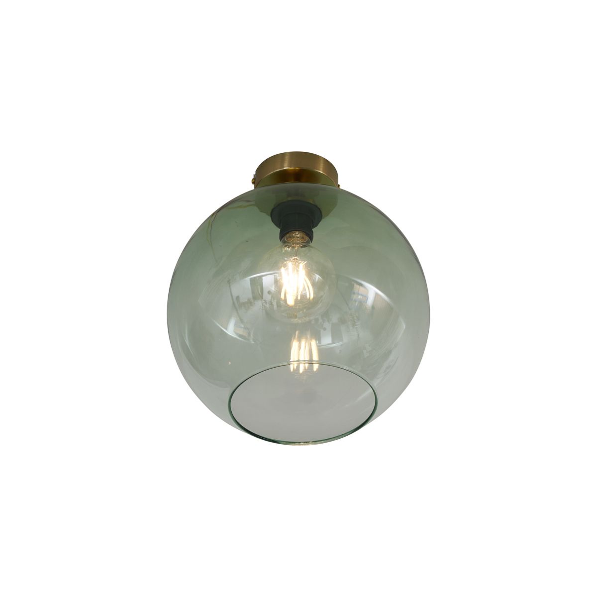 Art Deco plafondlamp messing met groen glas - Sandra