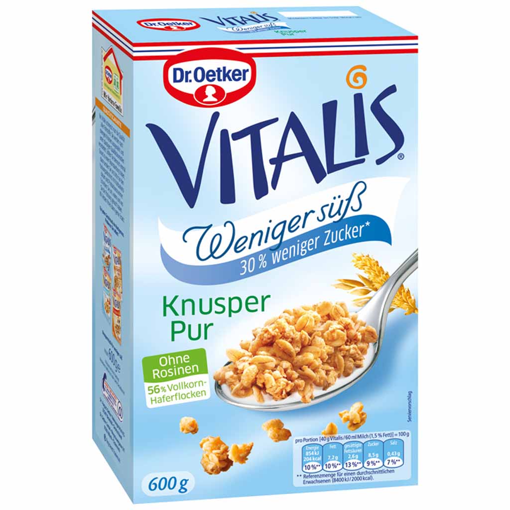 Dr.Oetker VITALIS Müsli Weniger süß Knusper Pur 600g MHD:30.10.25