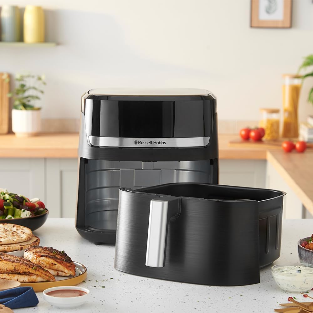 Russell Hobbs Heißluftfritteuse XL 5,5 l Rapid AirFryer (kompaktes Gehäuse, sehr leise) SatisFry (9 Programme, spülmaschinenfest, Fritteuse ohne Öl, TouchScreen, Grillen, Backen) 27621-56