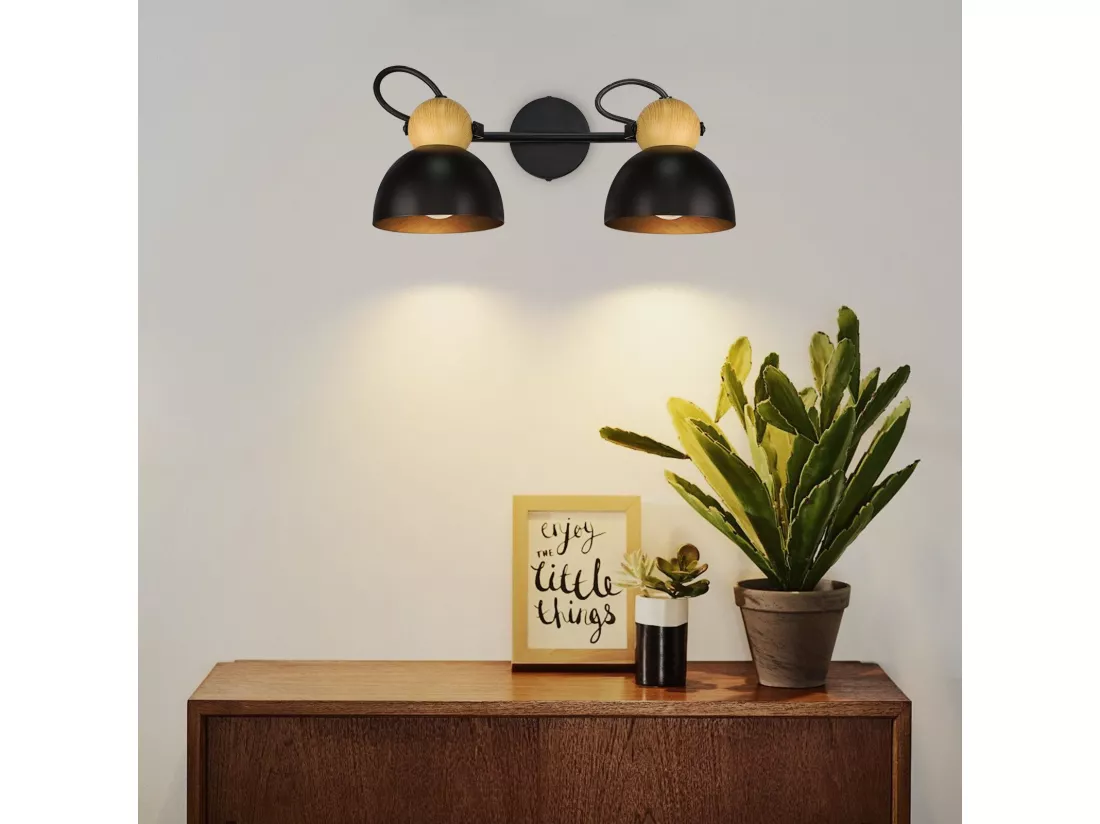 NETTLIFE Spot de plafond 2 flammes vintage noir E27 orientable 350° lampe de couloir rétro métal industriel