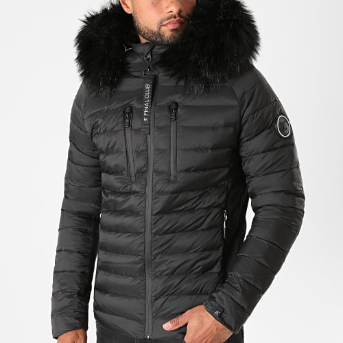 Doudoune Capuche Premium Tech Fourrure Noir