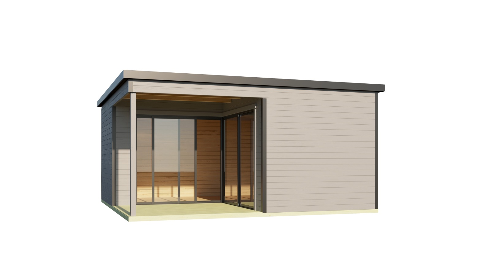 Gartenhaus DOMEO 6 LOGGIA - lichtgrau-anthrazit - Fichte massiv - 500x500 cm