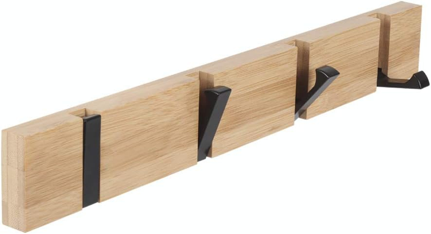 (50x6cm) Bambus Wand Garderoben Leiste 5-facher Universal Kleiderhaken mit Beweglichen Haken - Braun
