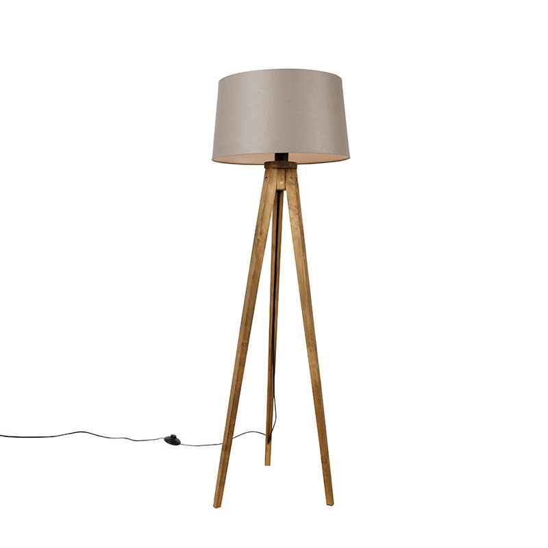 Landelijke tripod vintage hout met linnen kap taupe 45 cm - Tripod Classic