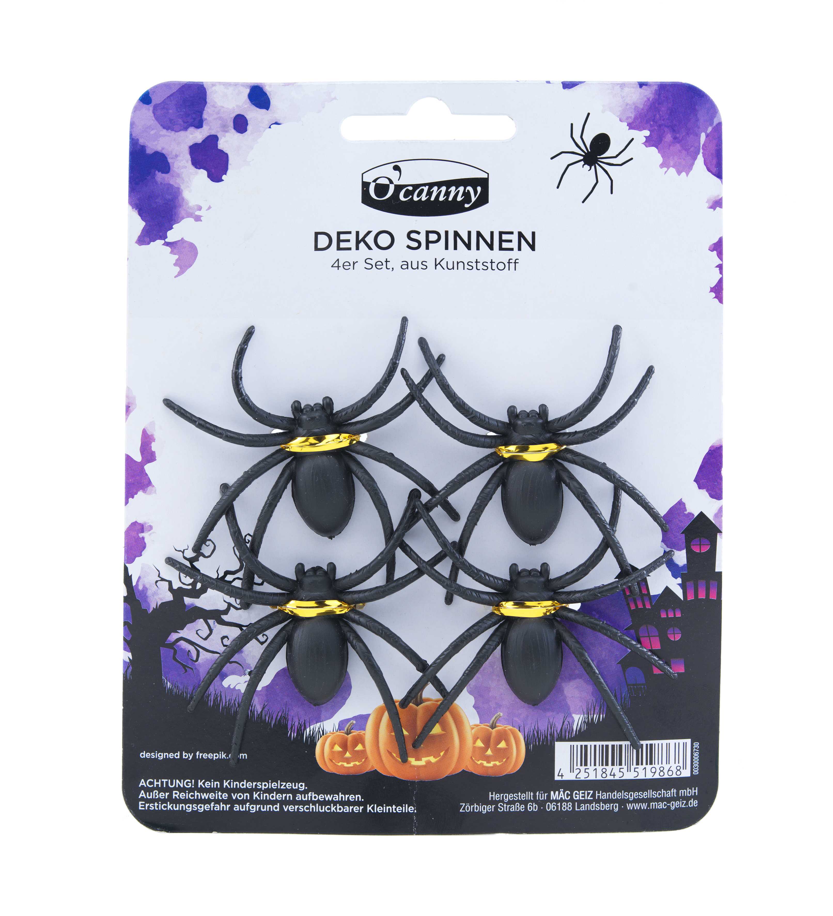 Deko Spinne 4er schwarz 7cm