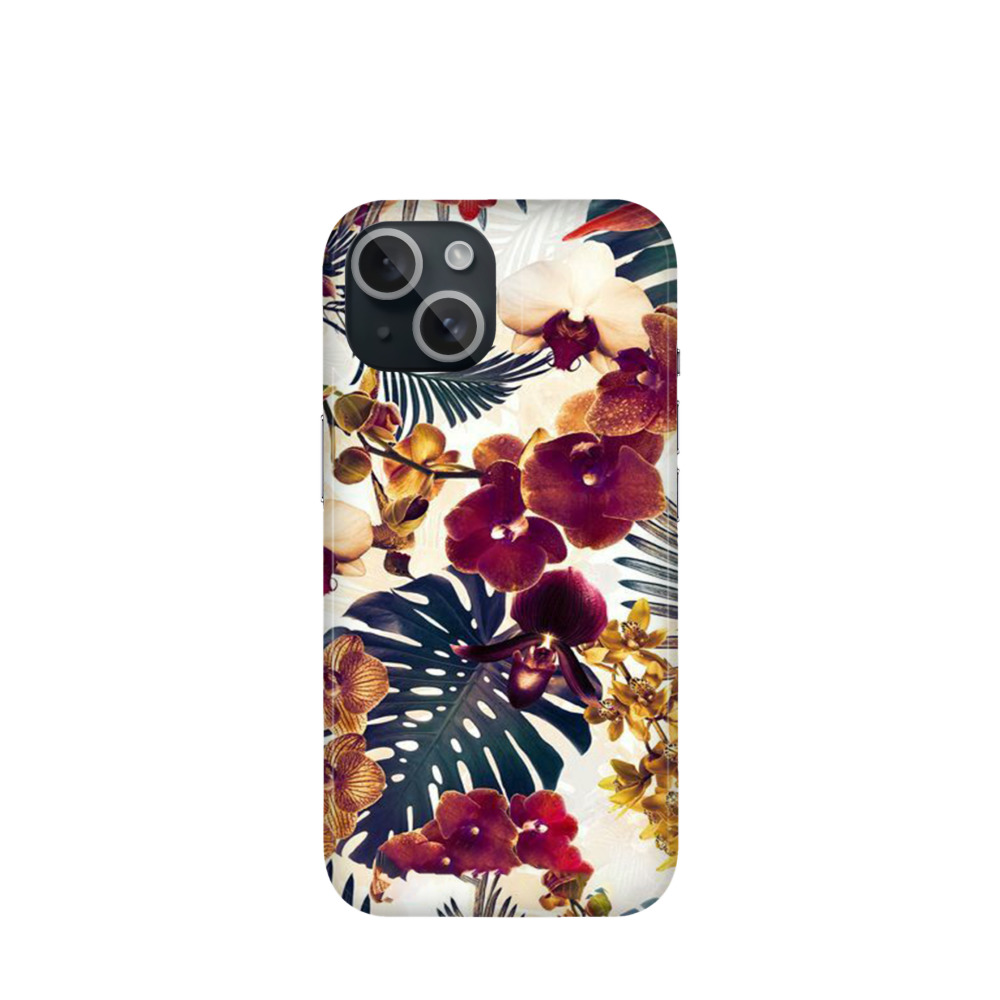 iPhone 15 Kunststoff Hülle Exotische Oase - Rot